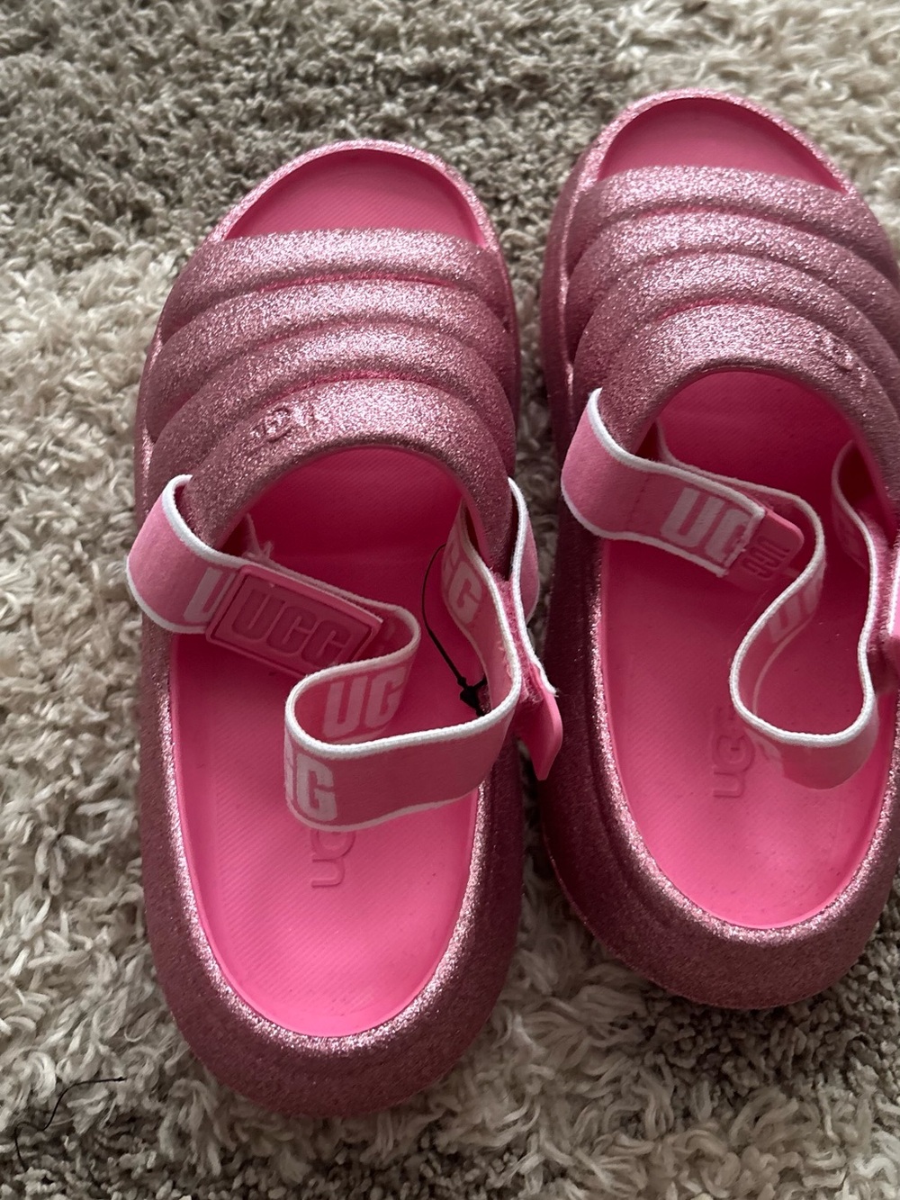 UGG Kids Pink Glitter Strap Clogs
